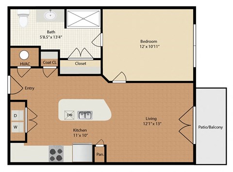a floor plan of a studio apartment with a bedroom and a living room